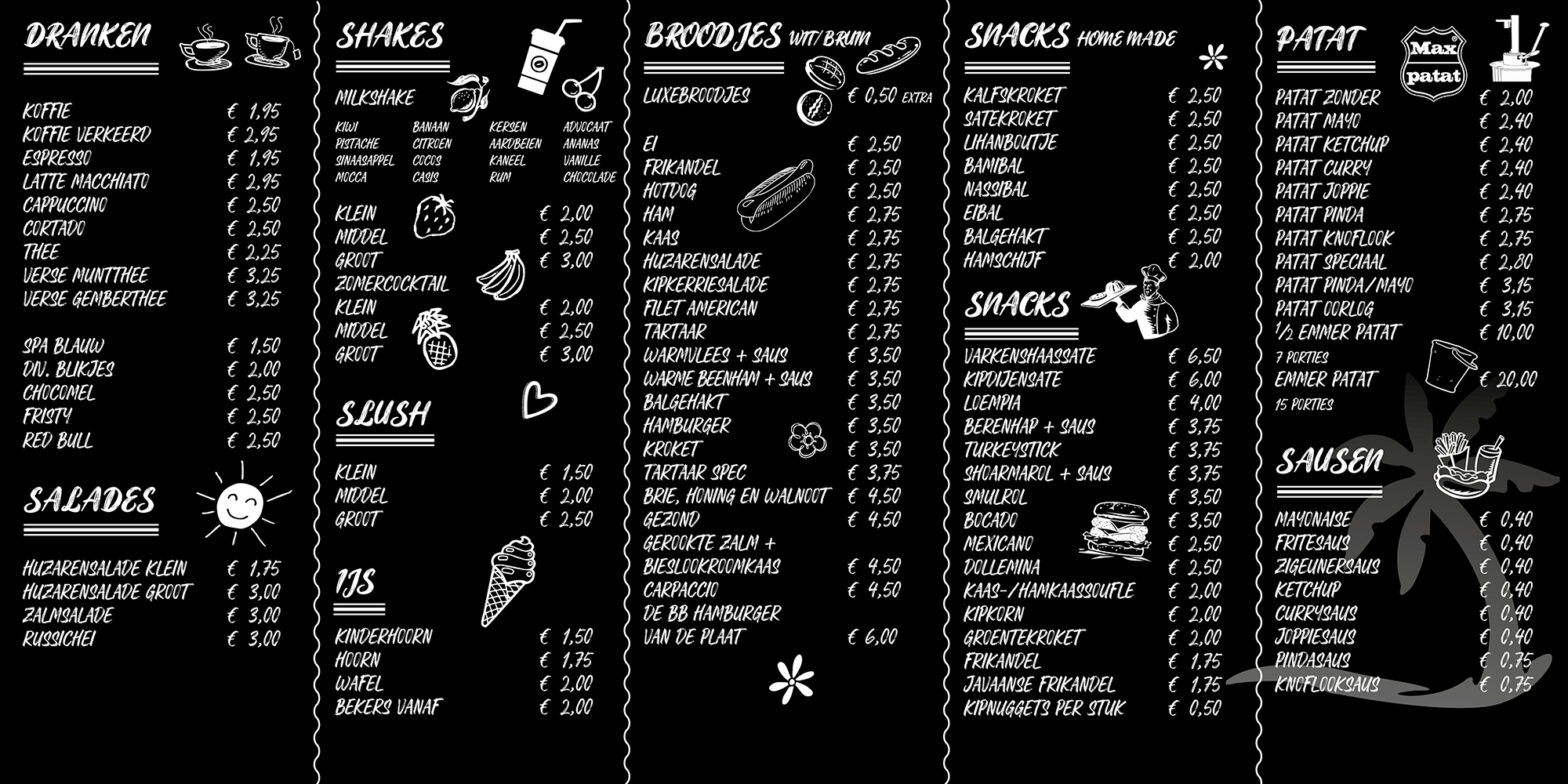 Prijslijst Lunch & Frituur salon Oase